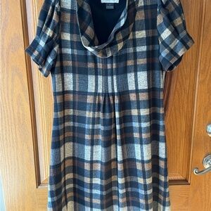 Christopher & Banks Plaid Dress - Black, Brown, Cream